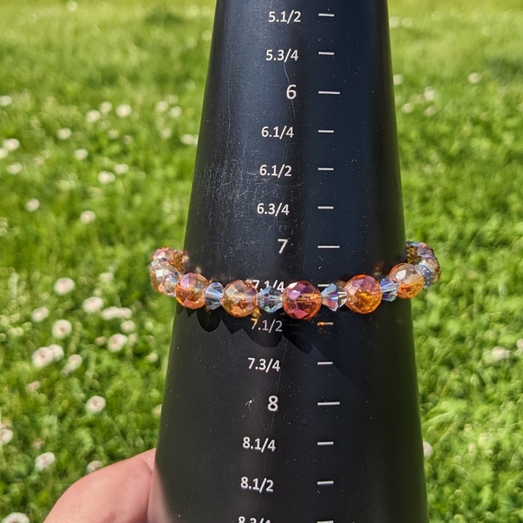 Handmade Faceted Tangerine Aura Quartz and Light Blue Bicone Bracelet - 7 1/4" - Picture 2 of 4